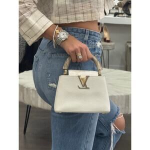 Louis Vuitton Leather Python Top Handle Capucines Mini Shoulder Bag White